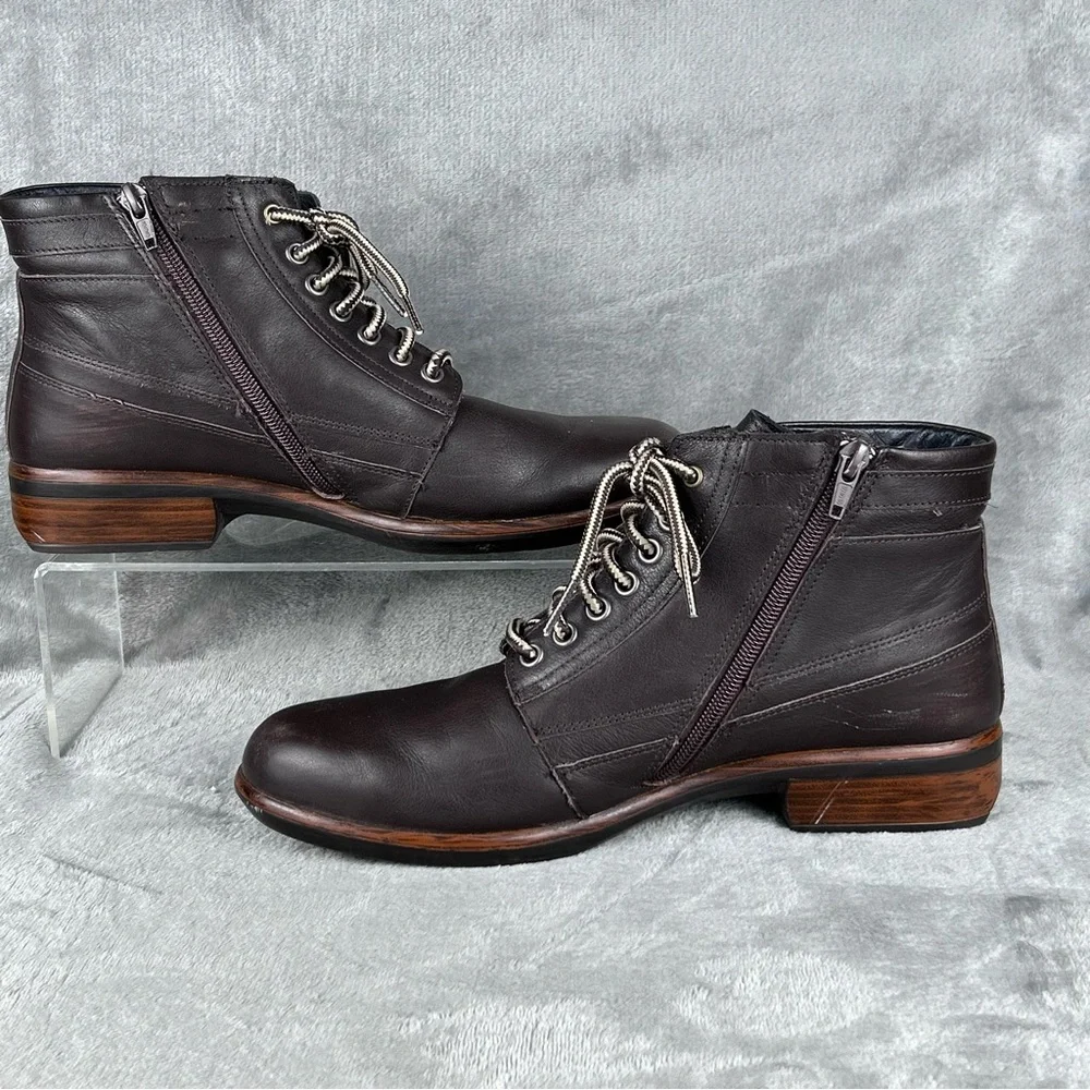 Naot Ankle Boots Womens EU 41 US 9 Brown Leather Lace Up Side Zip Preppy Classic